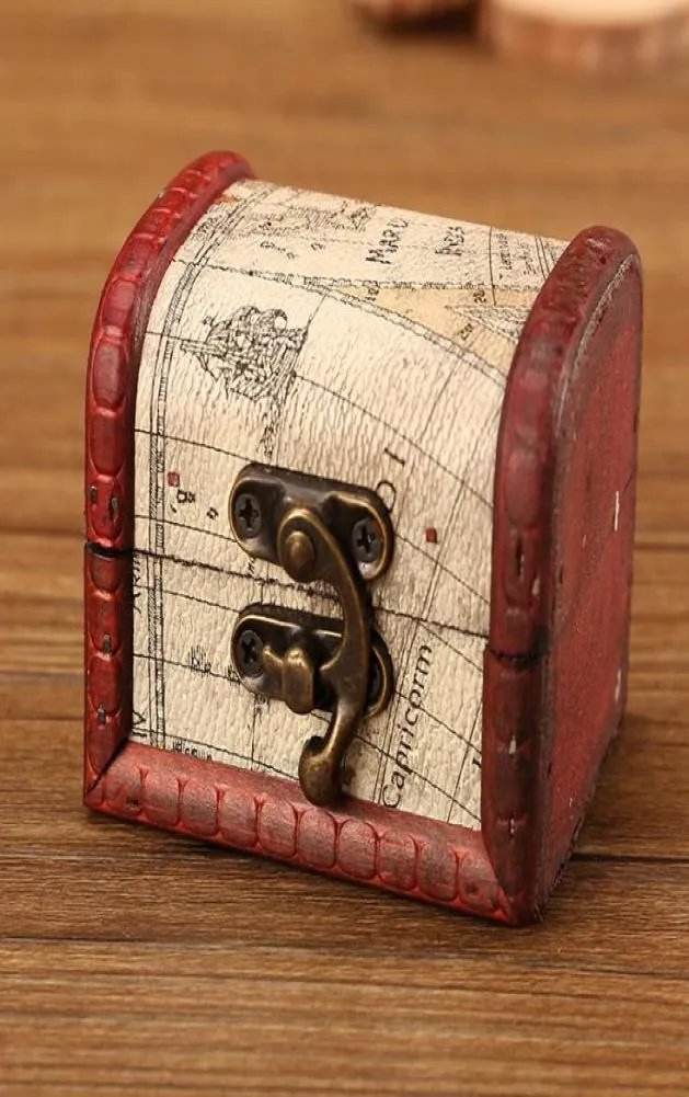 Vintage sieradendoos mini houten wereldkaart patroon metalen container organizer opslagkas handgemaakte schatkist houten kleine doosjes 6636623