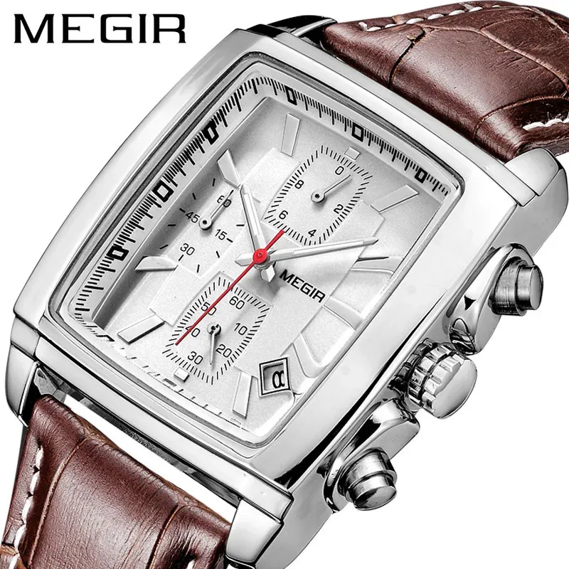 MEGir Original Watch Men Top Brand Brand Luxo Retângulo Quartz Observa o relógio de relógio de pulso de couro luminoso à prova d'água 240425