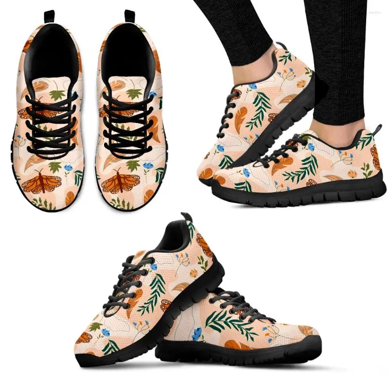 Casual Shoes Instantarts Bohemian Fjärilsneakers för kvinnor Boho Floral Tryckt fitness Lace Up Girls Tennis Kvinna