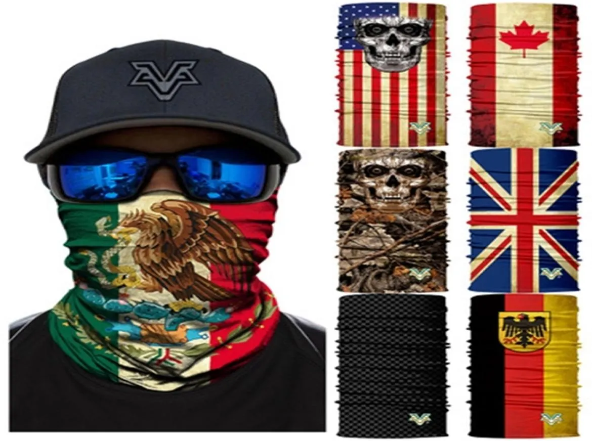 66 Style Mexico National Flag płynna czaszka 3D Magic Head Scarfar Riding HEUP KLAR SUNSN ROSPOW Camuflage Maska ZZA8915312493