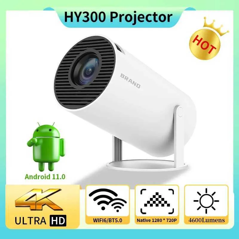 Projecteurs HY300 Projecteur 4K TFLAG Android 11 Dual WiFi Bluetooth LCD 1280 * 720p 200ANSI 1 + 8 Go Projecteur Home Theatre Office Office J240509