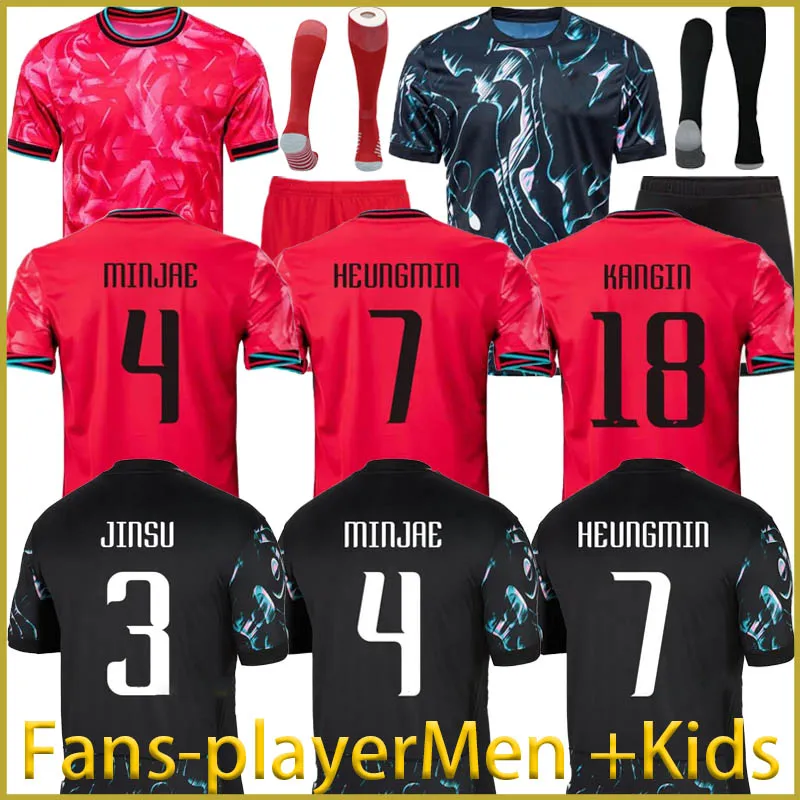 2024 New South Korea Sohn Fußballfußball -Trikot -Jersey Red Black -Fan -Spieler Heung Min Sohn Kang in der Lee National Team 24 25 Hemd Männer Kinder Kit Set 2025 Home Away MEN Uniform Korea