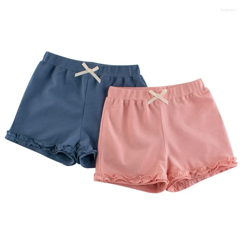Shorts Summer Kids Elastic Waist Solid Color Girls Slievi Wtih Bow Short Beach Pants per biancheria intima per bambini 2-9y