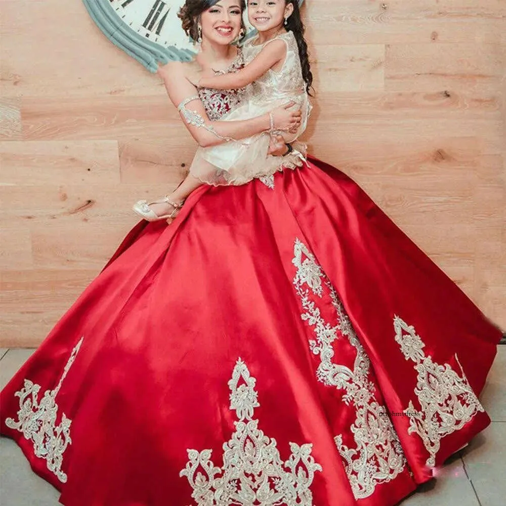 Red Satin Ball Gown Wedding Dresses Vestidos De Novia Light Gold Embroidered Beaded Layers Bridal Gowns Party Graduation Dress P29 0510