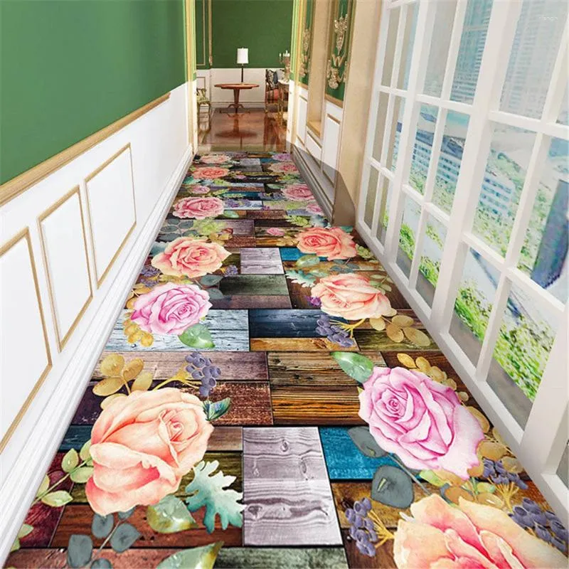 Carpets Fleur en bois 3d tapis salon Room Rapier à la maison décor de pierre Corridor Corridor Anti-Slip Balconie de chambre à coucher