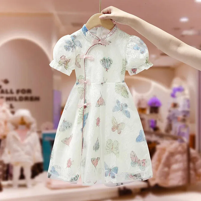 Vestido de verão para meninas Hanfu Childrens Princess Dress 510 Idade bebê gir casual desgaste 240413