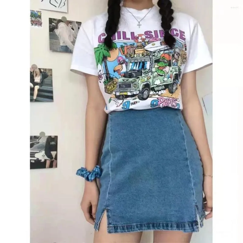 Saias Mini saia Harajuku Roupas vintage verão Summer Solid High Caist Jeans Korean Fashion Split Hem Blue Jean Washed