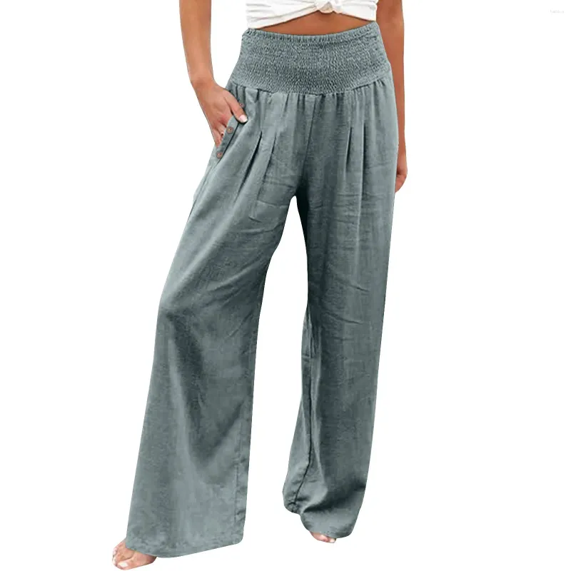 Pantalon féminin Solide haute taille en coton rucdi