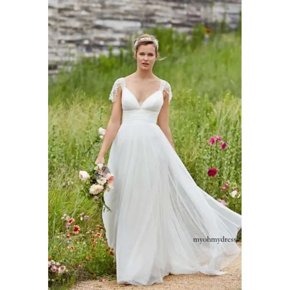 2019 swobodne bohemijskie sukienki w stylu wiejskim w rozmiarze Sheer Lace Boho Boho Bridal Suknie Seksowne plecy Vlunging V Szyjka ślubna