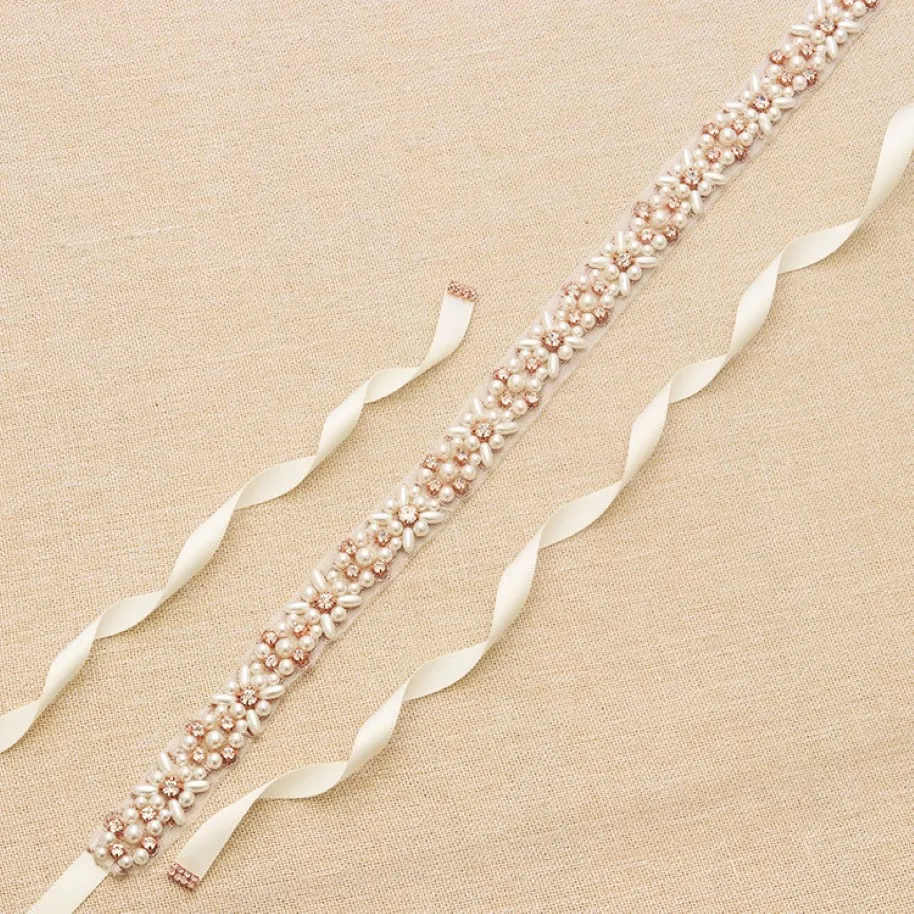 Sabilles de mariage ceinture nuptiale 2019 Rose Gold Righestone Pearls Accessories CEINTURE 100% MADE 8 COMBLES BLANC IVORY BUSH BRIDAL SASHES 270O
