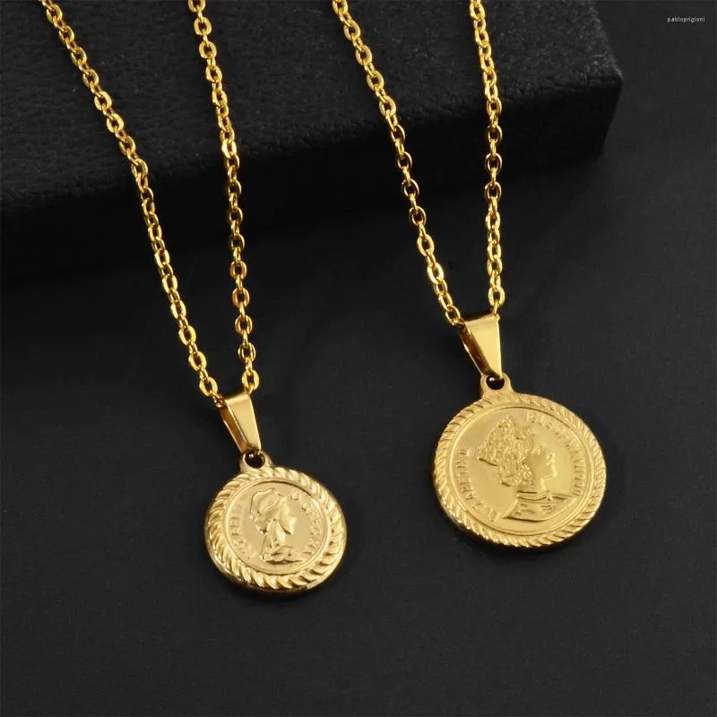 Anhänger Halsketten Edelstahl Halskette Elizabeth Münze Rund Gold Farbe Überzogen China Frauen Schmuck_voghion.com