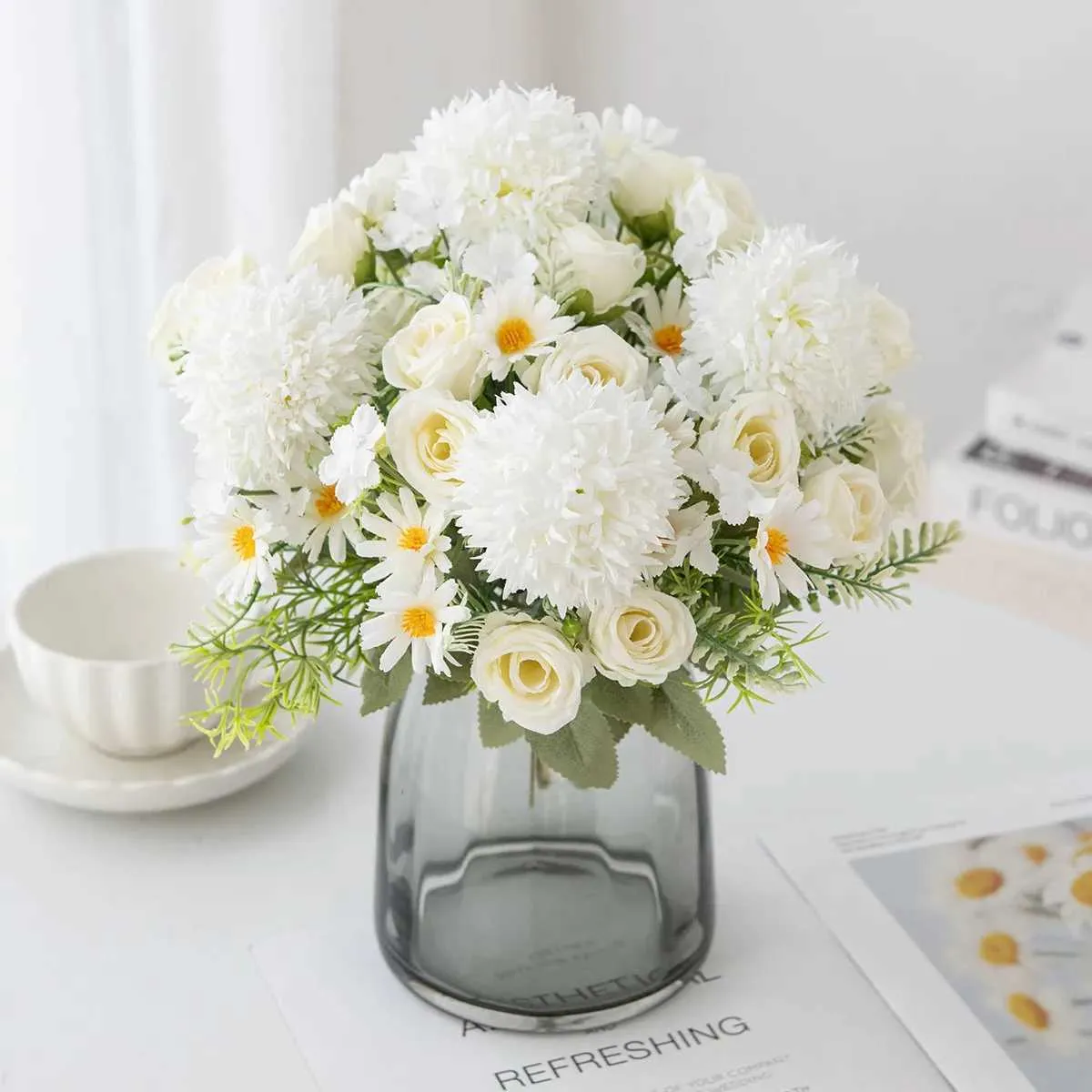 Decoratieve bloemen Kransen 1 st Hot Sales Rose Chrysanthemum Silk Bouquet Artificial Flowers For Wedding Home Vaas kerstkrans Wall Diy Gift Decoratie