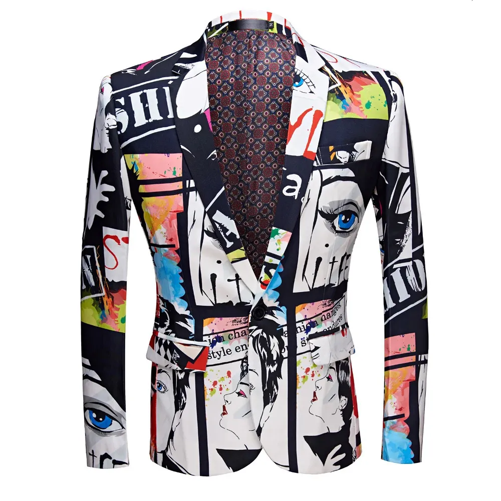 Men Blazers Slim Custom Fashion Boys Mens 3D Graffiti Print Vesot Summer Veste Man Oversize Daily Costumes Tops 240426