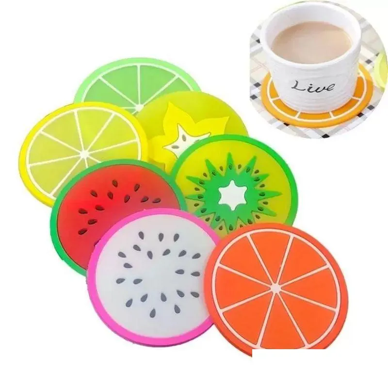 Mats & Pads Wholesale Fruit Sile Coaster Pattern Colorf Round Cup Cushion Holder Thick Drink Tableware Coasters Mug Drop Delivery Home Dh4Uf