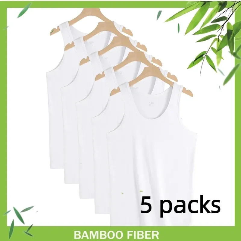 Men's Tank Tops 5-packs Bamboo Fiber Gym Clothing Men Undershirts Ultra Soft Performance Moisture-Wicking Crewneck Basic T Shirt White