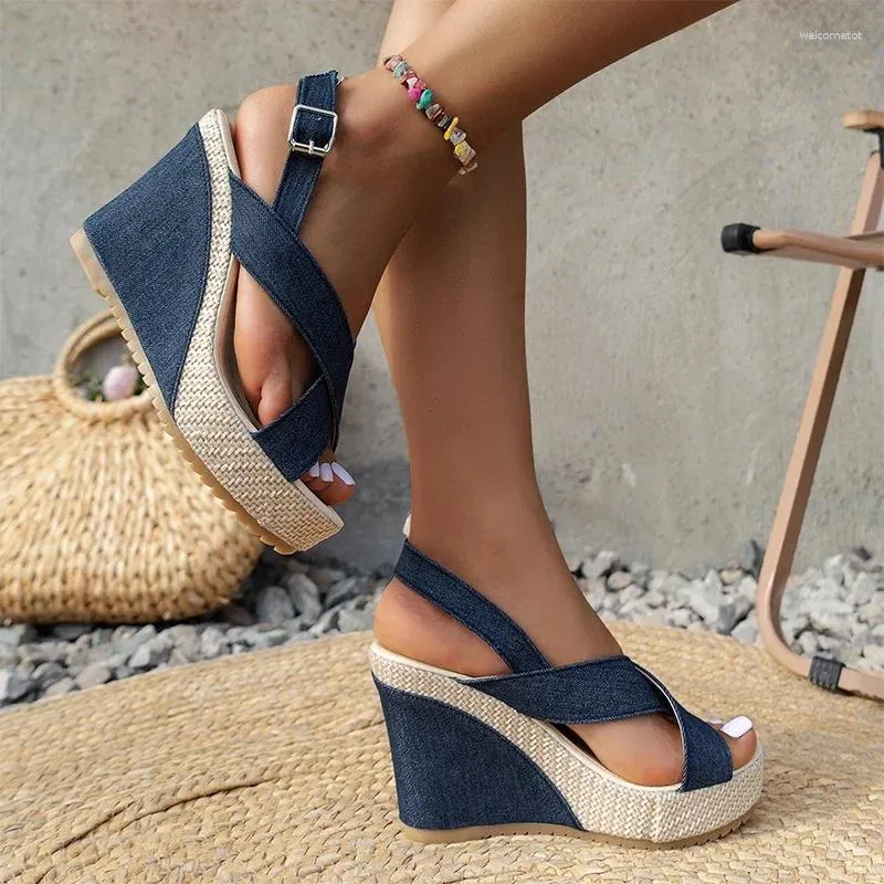 Dress Shoes High Heels Women Wedges Sandals Cowboy Platform Verano 2024 Sandalias De Mujer Pumps Tendencia Summer Zapatos Slippers