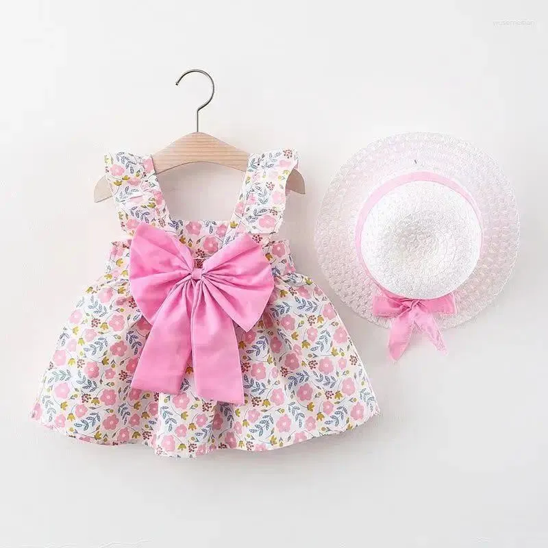 Robes de fille Summer Baby Girl's Small Flower Imprimer coffre arc quotidien décontracté avec chapeau