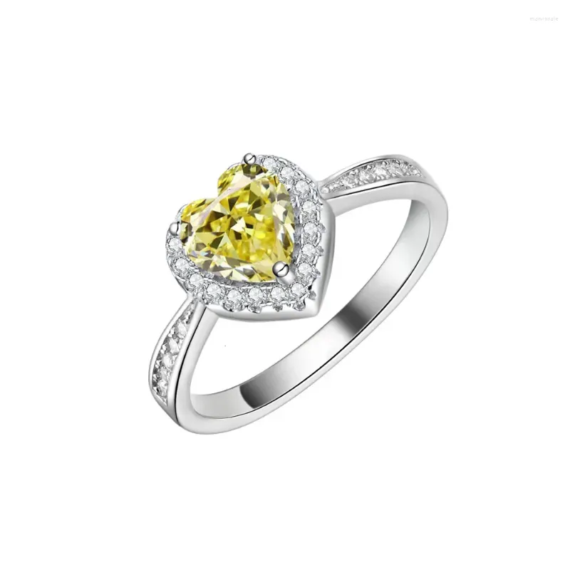 Anelli di cluster Anello di diamanti giallo a forma di cuore per donne 925 Silver Fashion versatile piccolo e minimalista