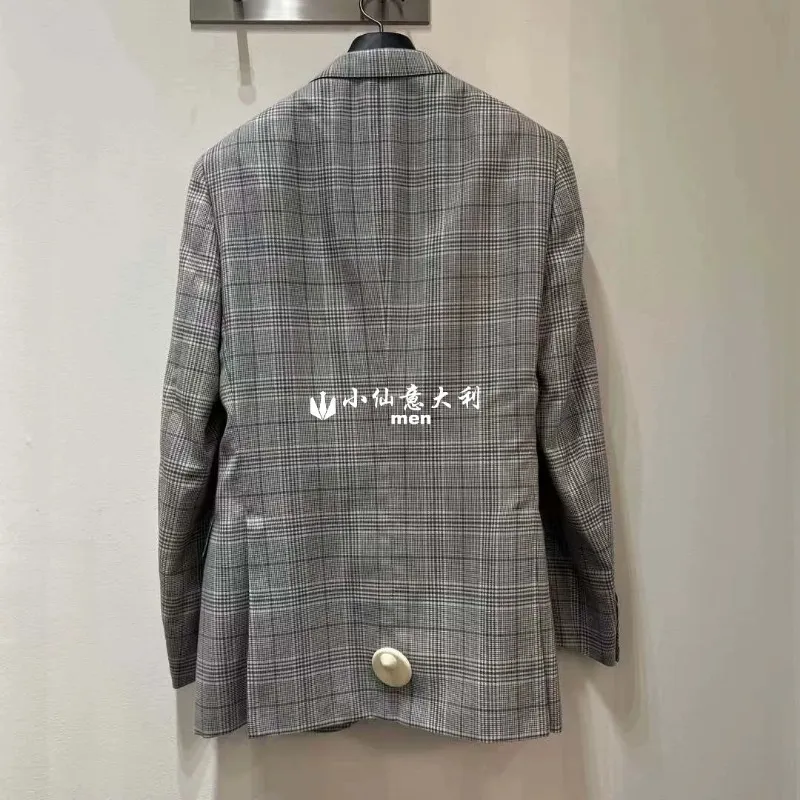 Men Blazers Winter Brioni Plaid Wool Silk en Cashmere Mixed Linen Jacket Coats