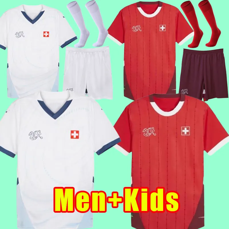 2024スイスホームアウェイサッカージャージ24 25 Seferovic Freuler Shaqiri Lang lang Behrami Sow Schr Red Zakaria Men Kit Football Shirdファンキッズユニフォーム