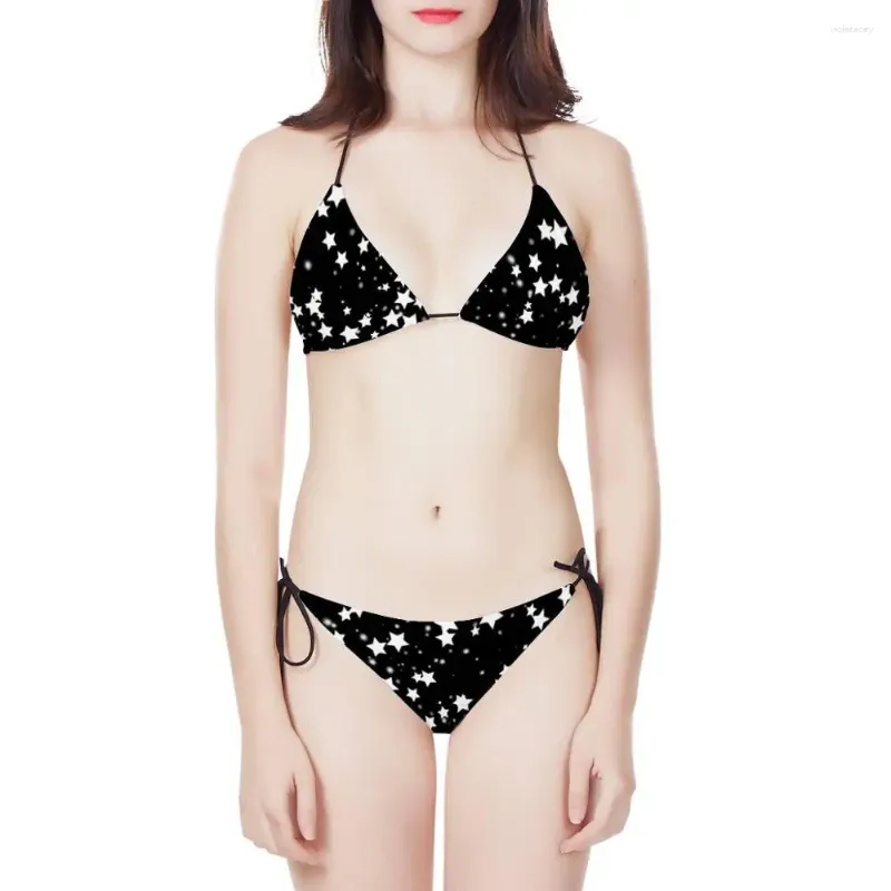 Imagens de roupas de banho feminina imagens personalizadas de biquíni sem costas Estrelas cintilantes Sling Sling de três pontos Halter Swimsuit Split Triangle Beachwear