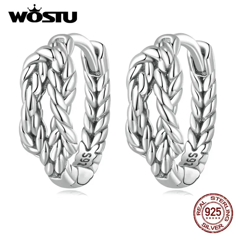 WOSTU 925 Sterling Silver Vintage Double Layer Twist Hoop Earrings For Women Classic Retro Knot Euroepan Ear Clips Wedding Gift 240506