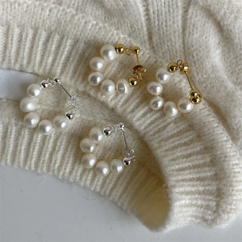 Authentische 925 Sterling Silber Perlen Studienohrring für Frauen natürliche Süßwasserperlen Ohrringe Hochzeitsfeier Geschenke Fein Schmuck Mutter Geschenk