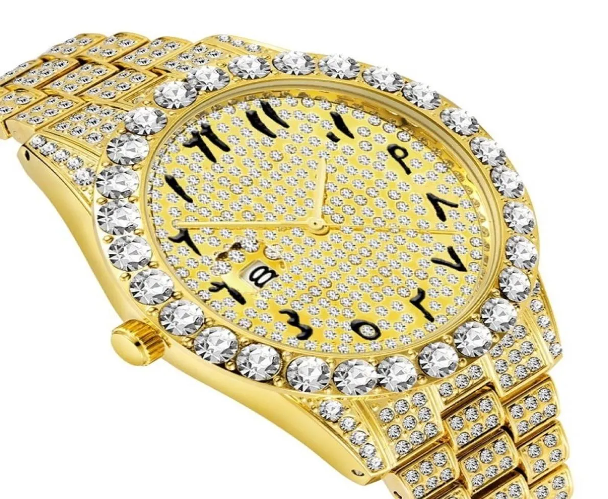 ファッションアラビア数字メンズウォッチトップブランドの高級時計男性18kゴールドビッグダイヤモンドとカレンダークラシックオスアイスアウトウォッチKKYC8002947