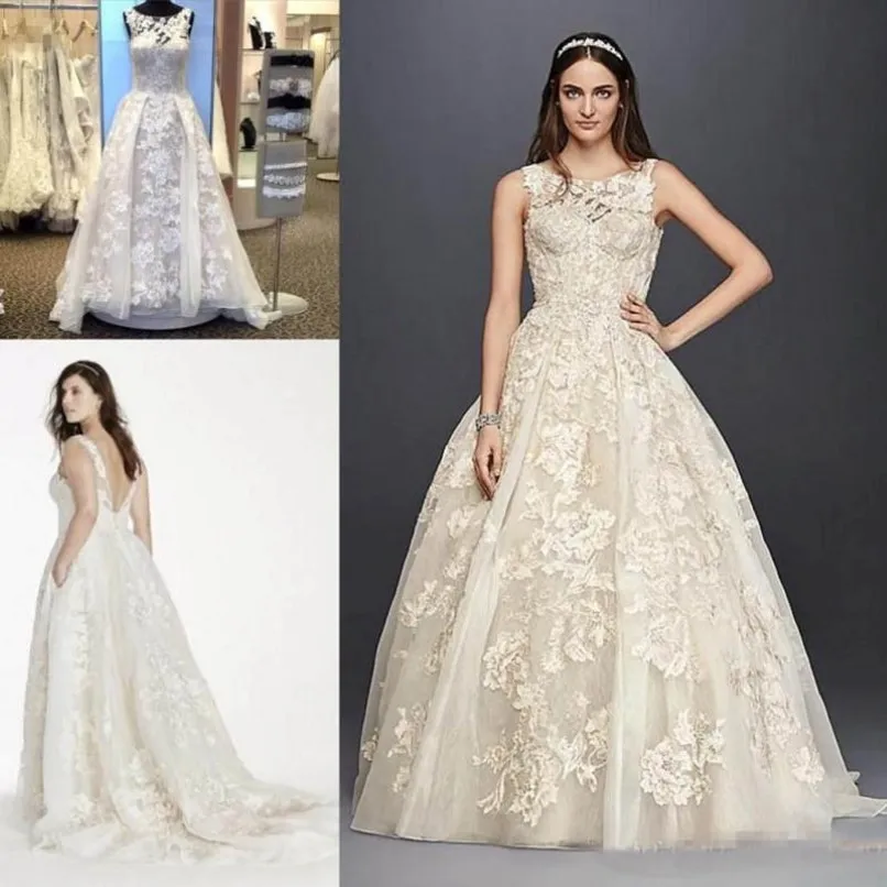 Robes de mariée country en dentelle vintage 2019 couche-cou sur le cou de la dentelle applique Oleg Cassini Tank plus taille robes de mariage 306f