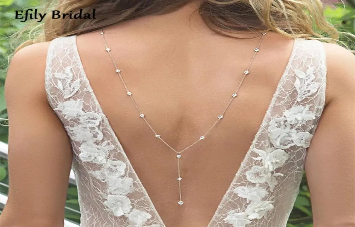 Ketten Efily -Strasskristall Braut Rückenkette Halskette für Frauen Rückenless Kleid Schmuck Silber Farbe Hochzeit Hintergrund Giftchai1388161