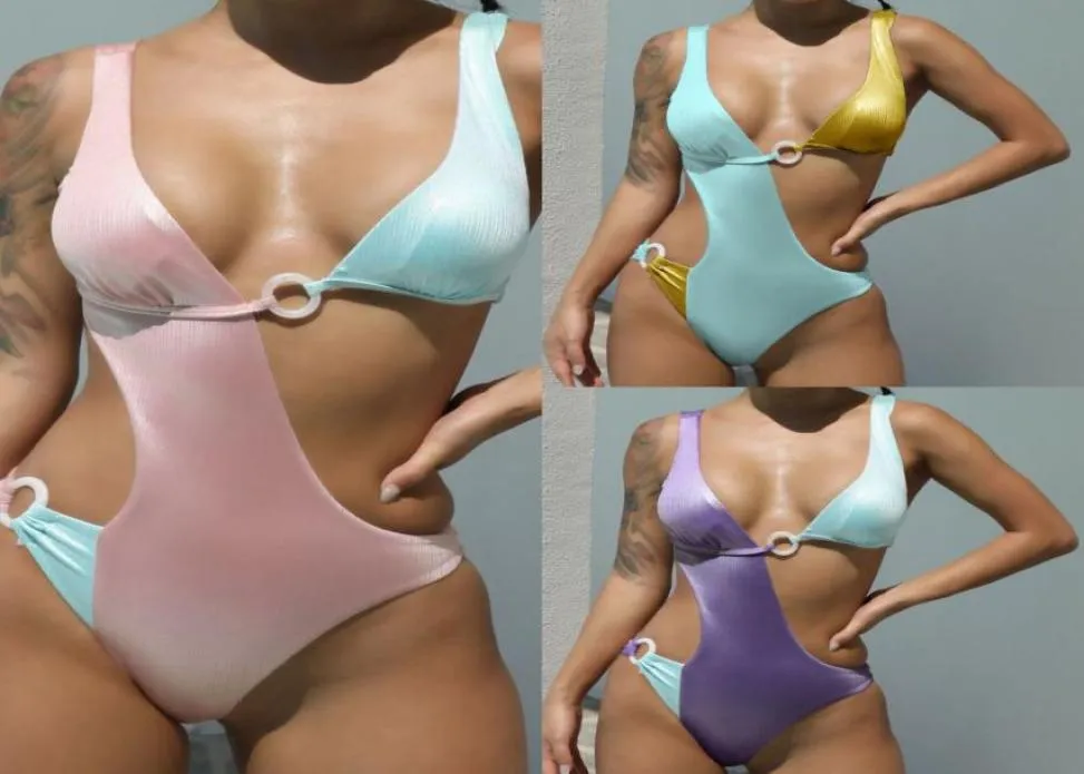 2021 Sexy roze één stuk zwempak vrouwen uitgesneden kleurrijke badmode push up monokini badpakken strand dragen zwempak voor meisje6669441
