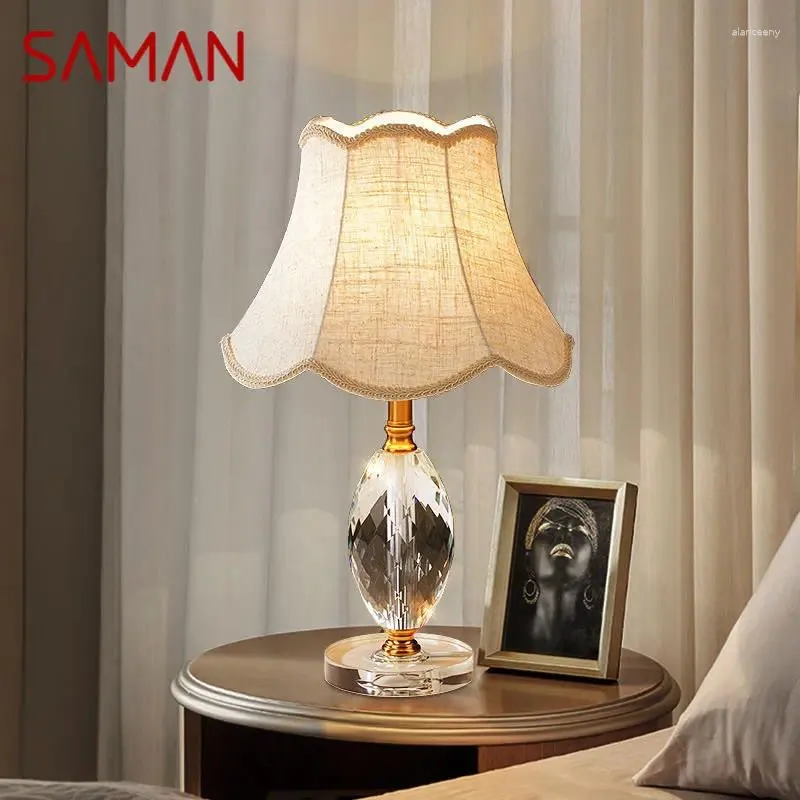 テーブルランプサマンモダンな薄暗いランプは、ホームリビングルームの寝室の装飾のためのリモコンを備えたクリエイティブなクリスタルデスクライトを導きました