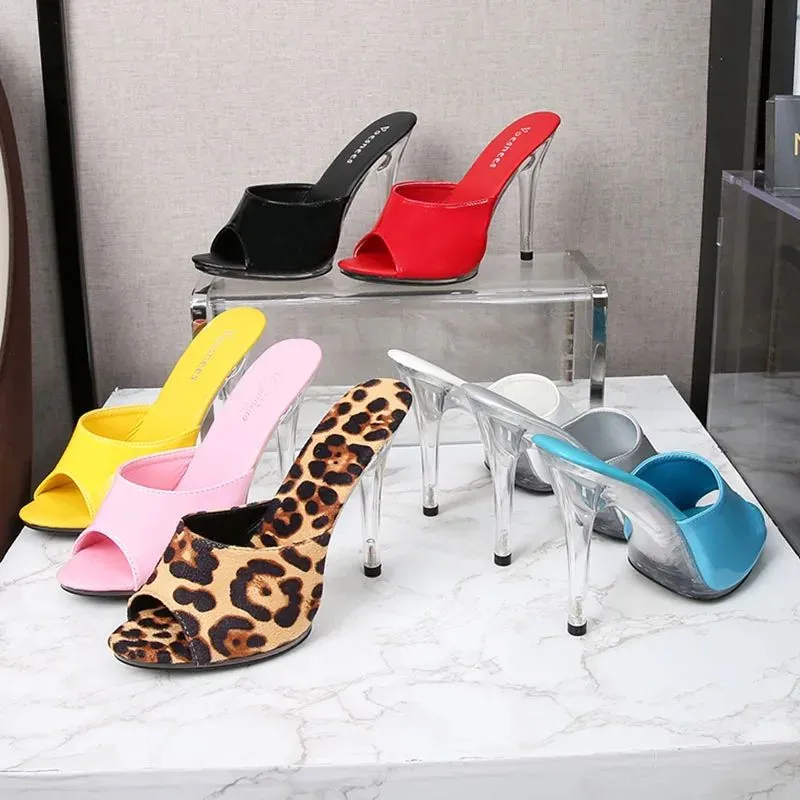 Voesnees 2021 Summer Women Wild Nature Leopard estampado de estampado 11 cm Sexy Open Stiletto Shoes Sandals de Oficina de Moda Nuevos zapatos