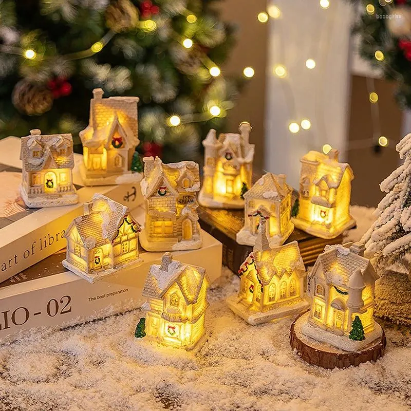 Candle Holders DIY Christmas Lights Decorations Resin Small House Village Doll Cartoon Table Holiday Gift Cute
