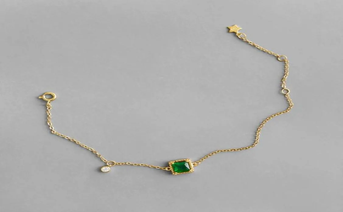 Аутентичный 925 Серебряный серебряный браслет изумрудного хрустального очарования для женщин свадебные геометрические браслеты CZ Zircon6029287