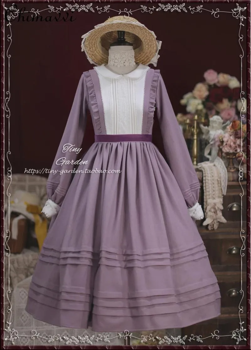 Robes décontractées de style rétro britannique mignon lolita op robe collier collier noix de nœud