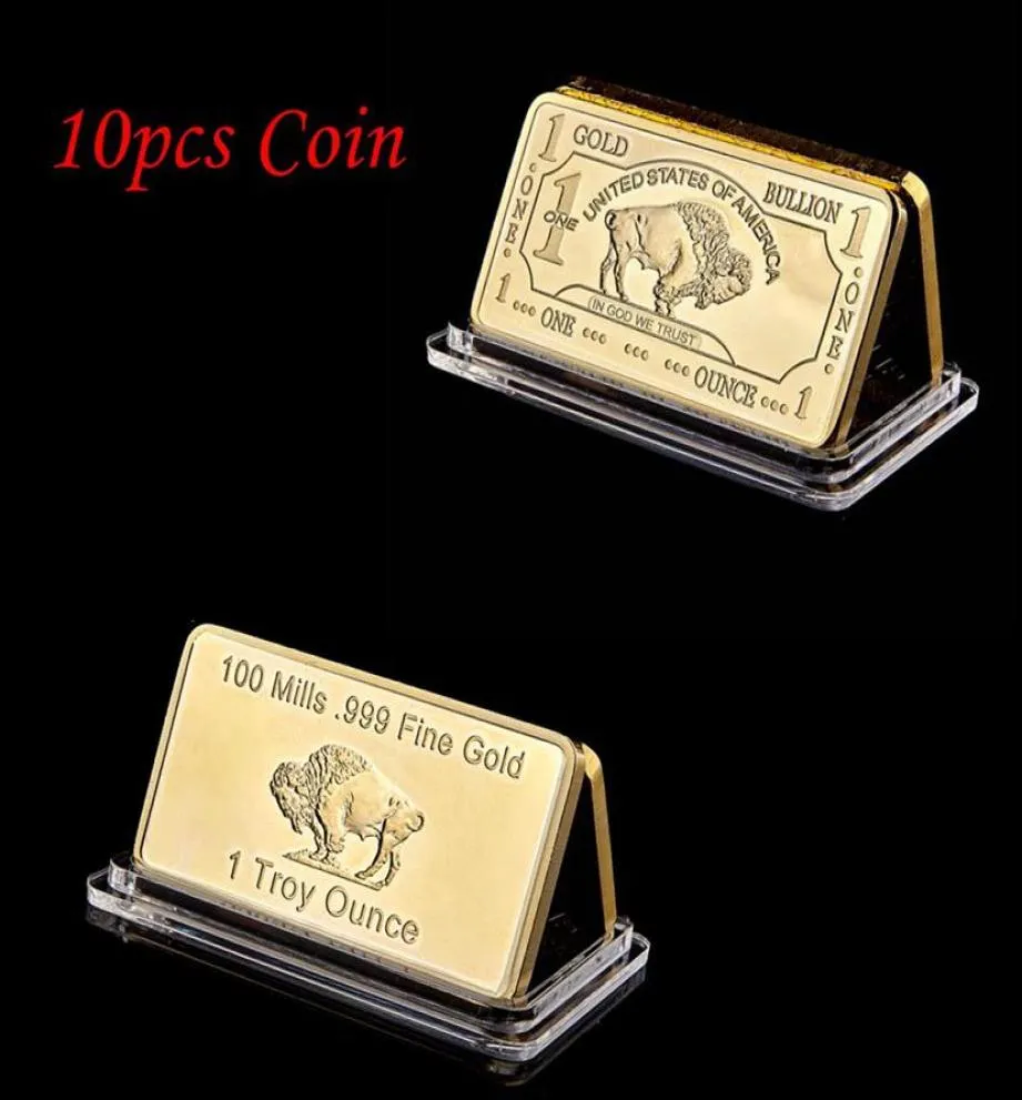 10PCS IAMERICAN OX BUFFALO REAL GOLD FLATED CRAFT SOUVENIR BULLION BAR COIN WIDE LIFE ANIMAL311I2490336