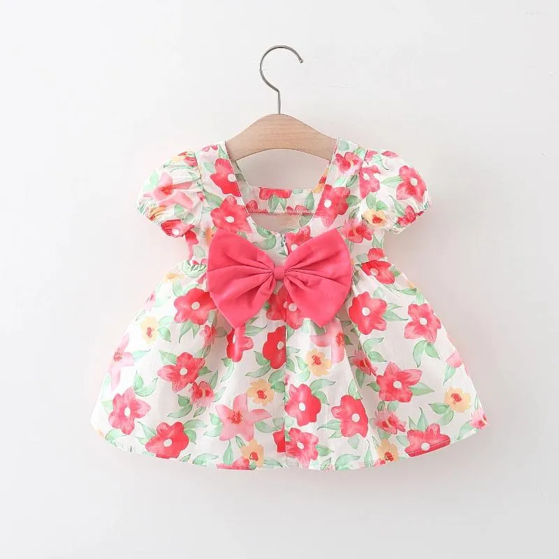 Girl Dresses Summer Girls' Dress Children's Clothing Sweet Bow Peach Blossom Short Sleeve Princess Style