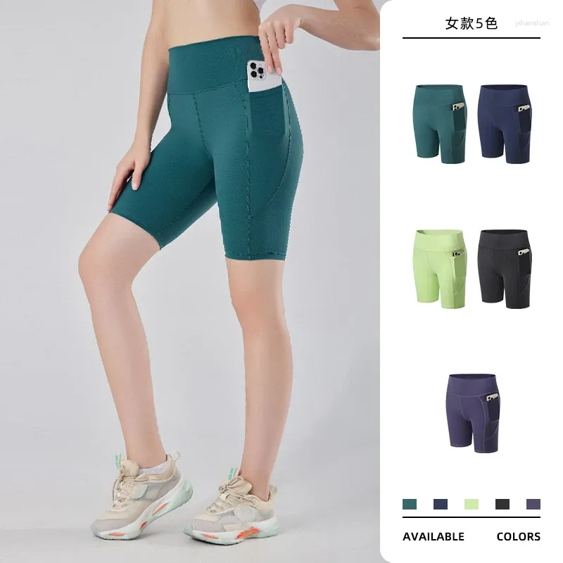 Shorts actifs 2024 Yoga féminin avec poches Fitness Capris Style Hip Lift High Taist Elastic Running Running Gym Pantal