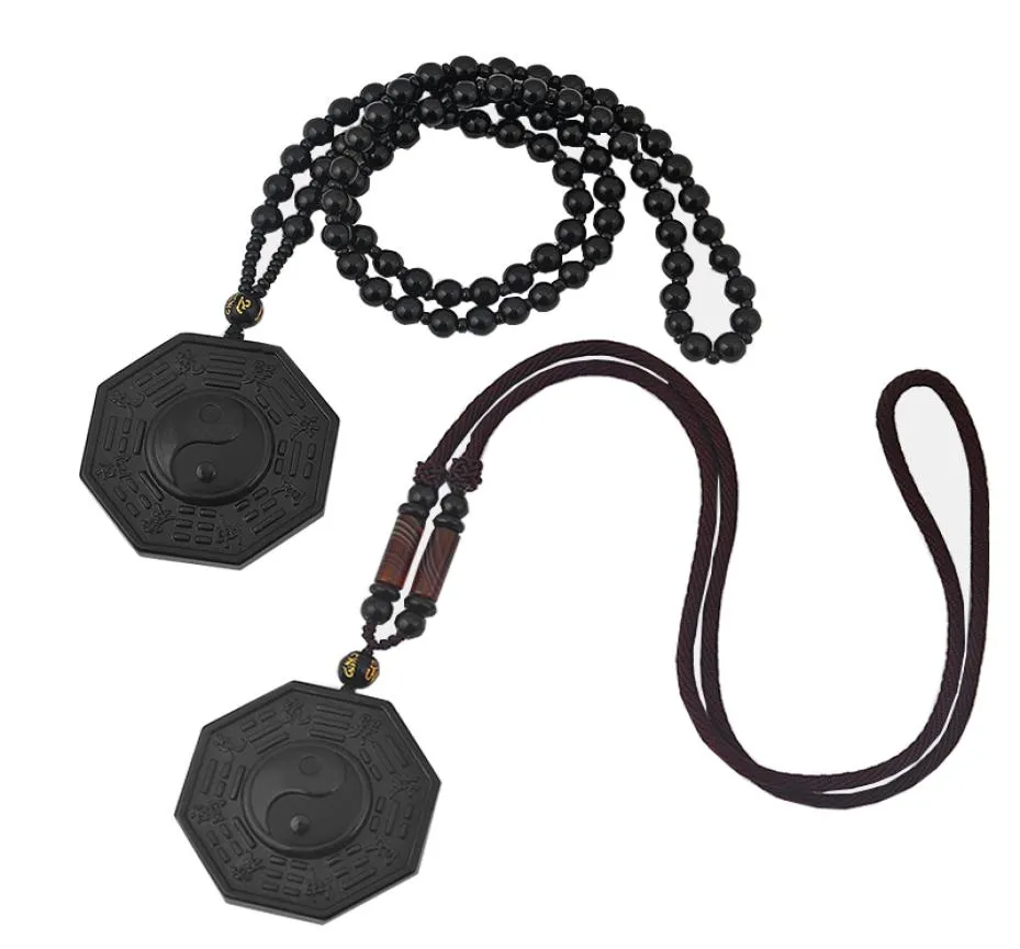 Soltar de alta qualidade de alta qualidade obsidiana yin yang baguela tai chi colar de pendente chineses masculino masculino jóias de joalheria6552463