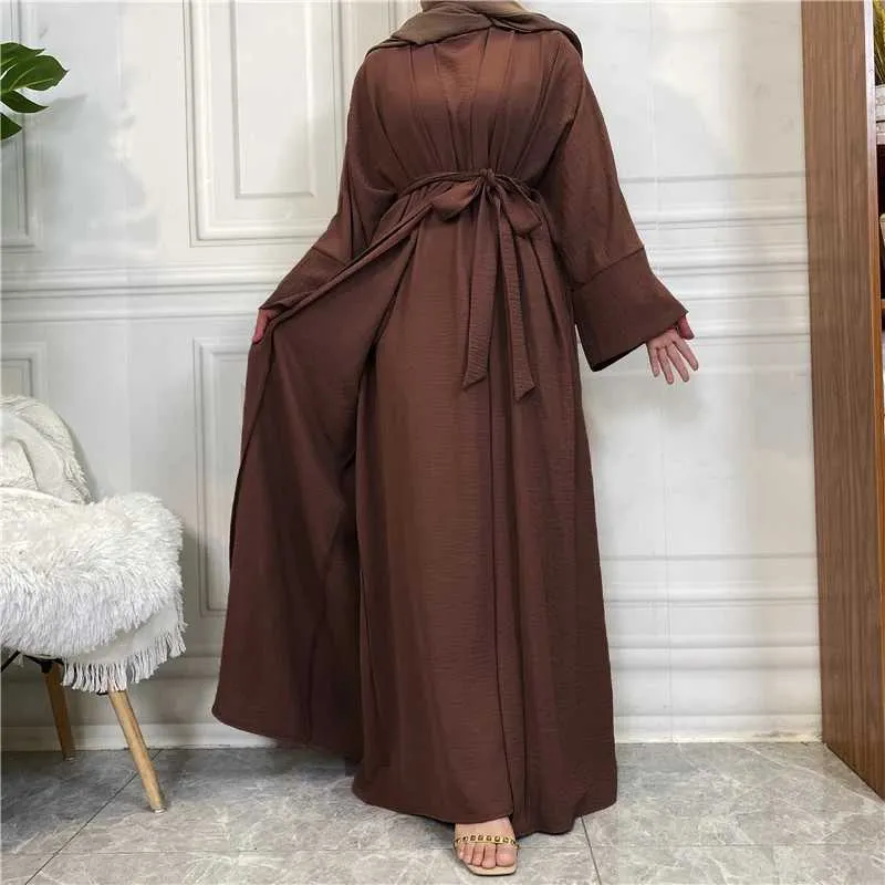 Vêtements ethniques Hot Vendre 2 pièces Abaya Slip Slveless Hijab Robe correspondante Musulm Settes Open Abayas Dubaï Turquie Vêtements Africain Islamiques T240510