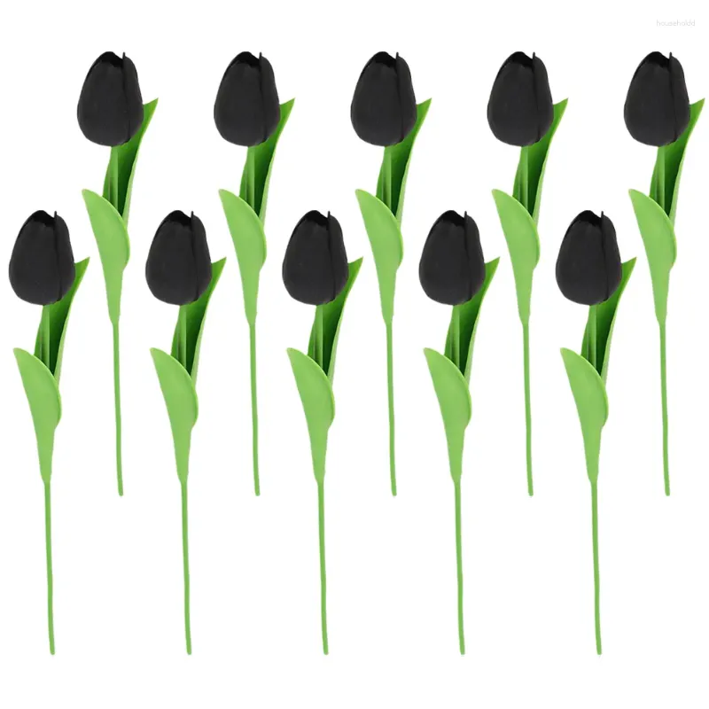 Fleurs décoratives 10 pcs noir Tulip Flower Artificial Household Tulips fournit une décoration intérieure fausse pu