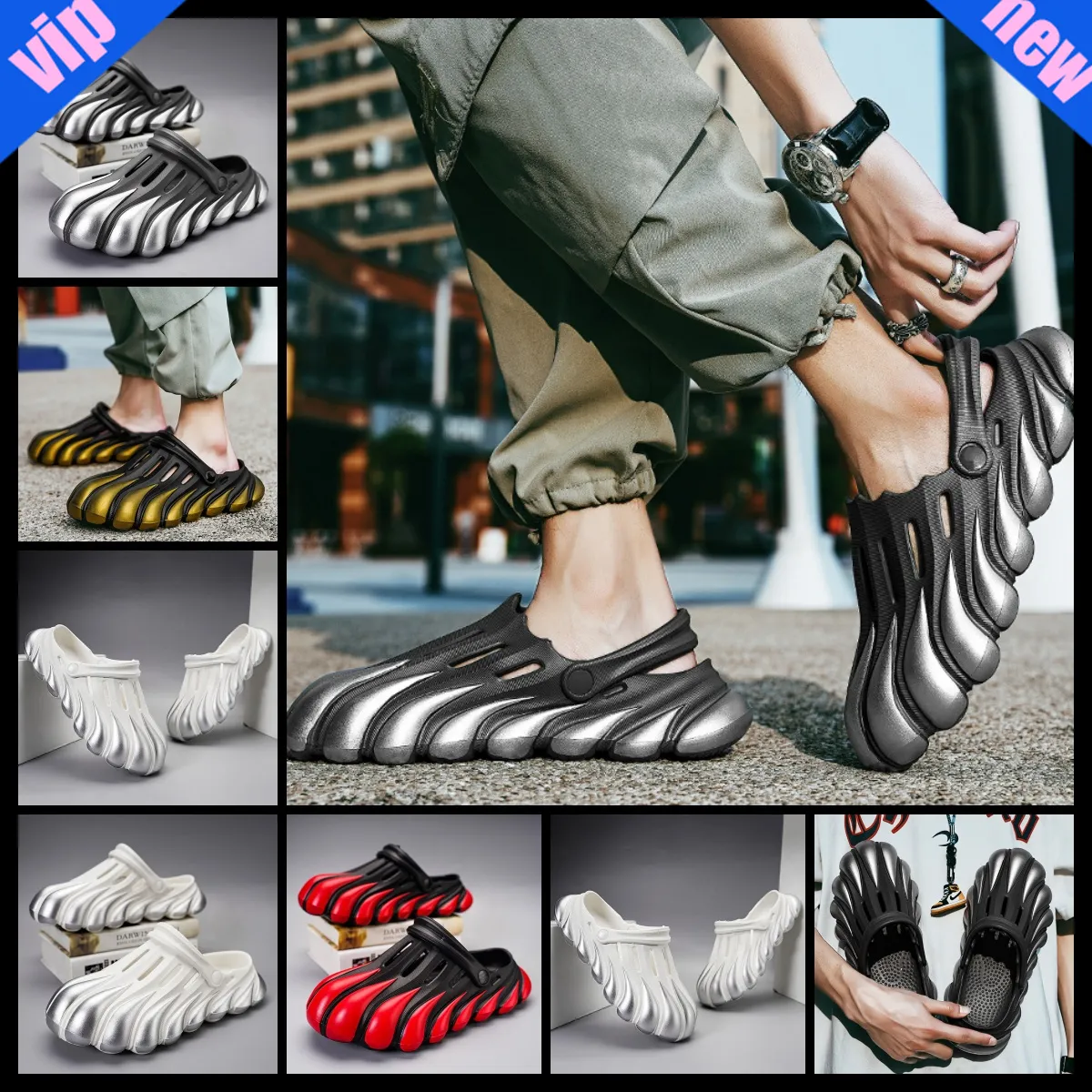 Painted Five Claw Golden Dragon EVA Hole Shoes Thick Sole Summer COOL SUMMER yellow size 40-45 male boy fashion trend sliver Casual Sandals soft indoor
