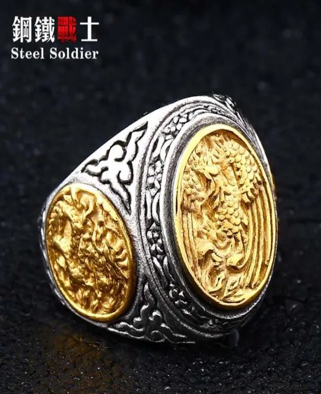 Steel Soldier Dragon And Phoenix Stainless Ring Fashion Men Arrival Unqiue Jewelry Cluster Rings2837315