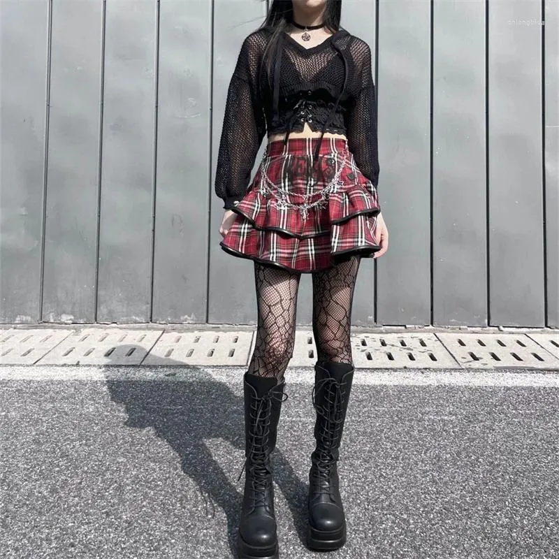 Retro Plaid Cake Mini Skirt: Y2K Steampunk Goth Girls Party