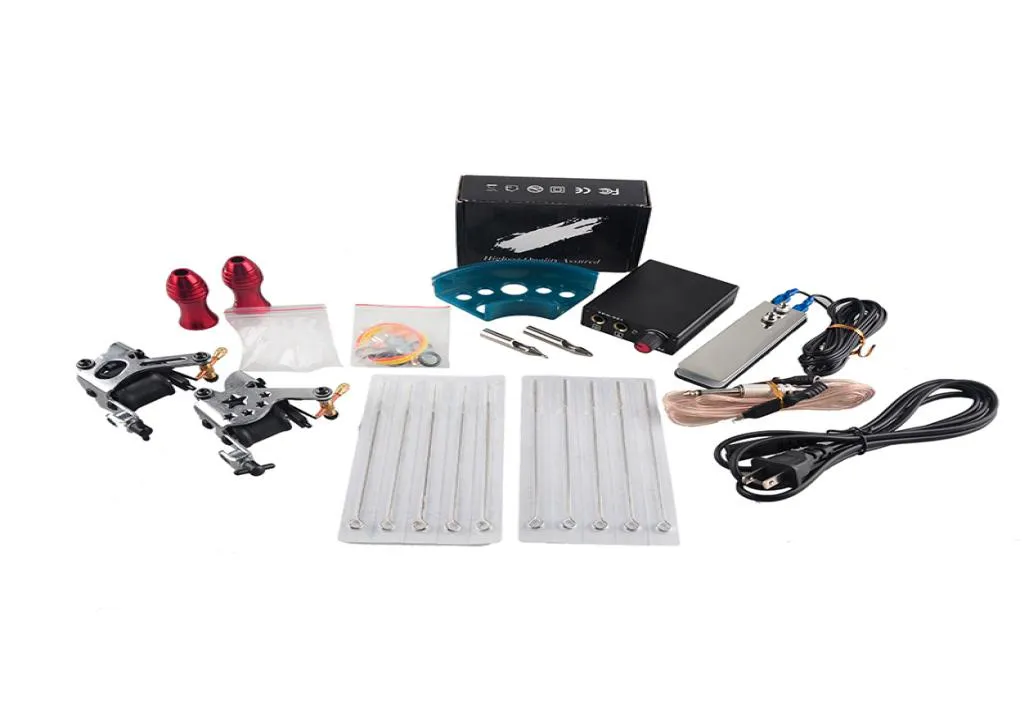 Complete Tattoo Gun Kits 2 Machines Guns Sets 10 Pieces Needles Power Supply Tips Grips for Beginner8444269