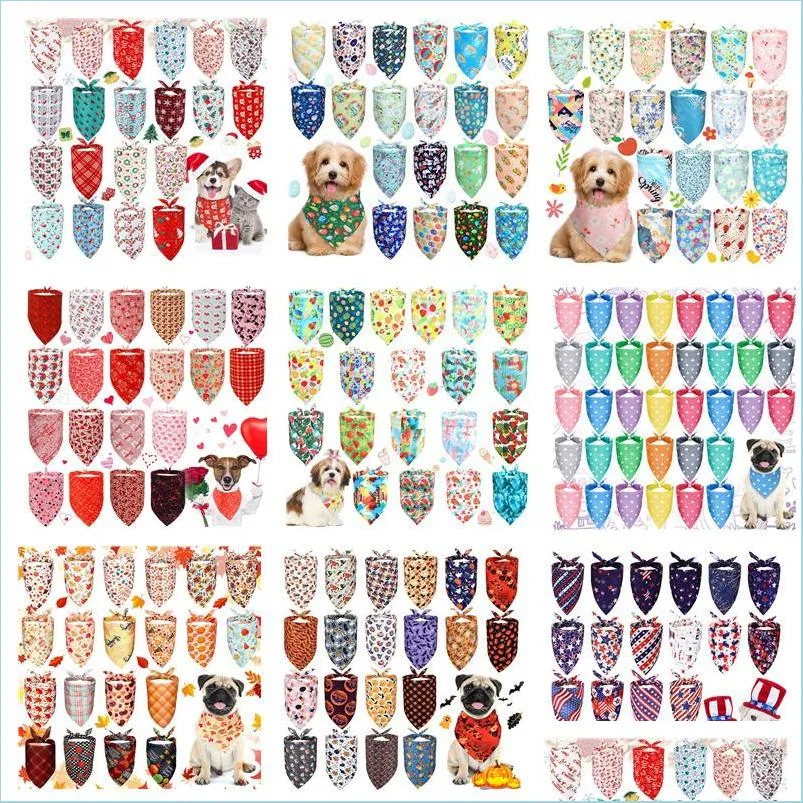 Autres fournitures pour chiens 20 packs Bandana Christmas Halloween Thanksgiving Valentin Day Holiday Bib Triangle Scharfs pour petits chiens moyens Dhcrn