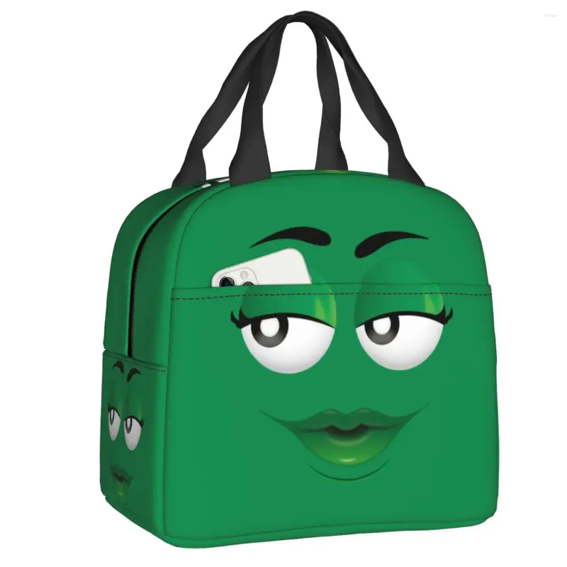 Bolsas de armazenamento Cartoon Chocolate Green Candy Faces Saco de lancheira Caixa de isolamento térmico à prova d'água para mulheres Crianças de piquenique comida