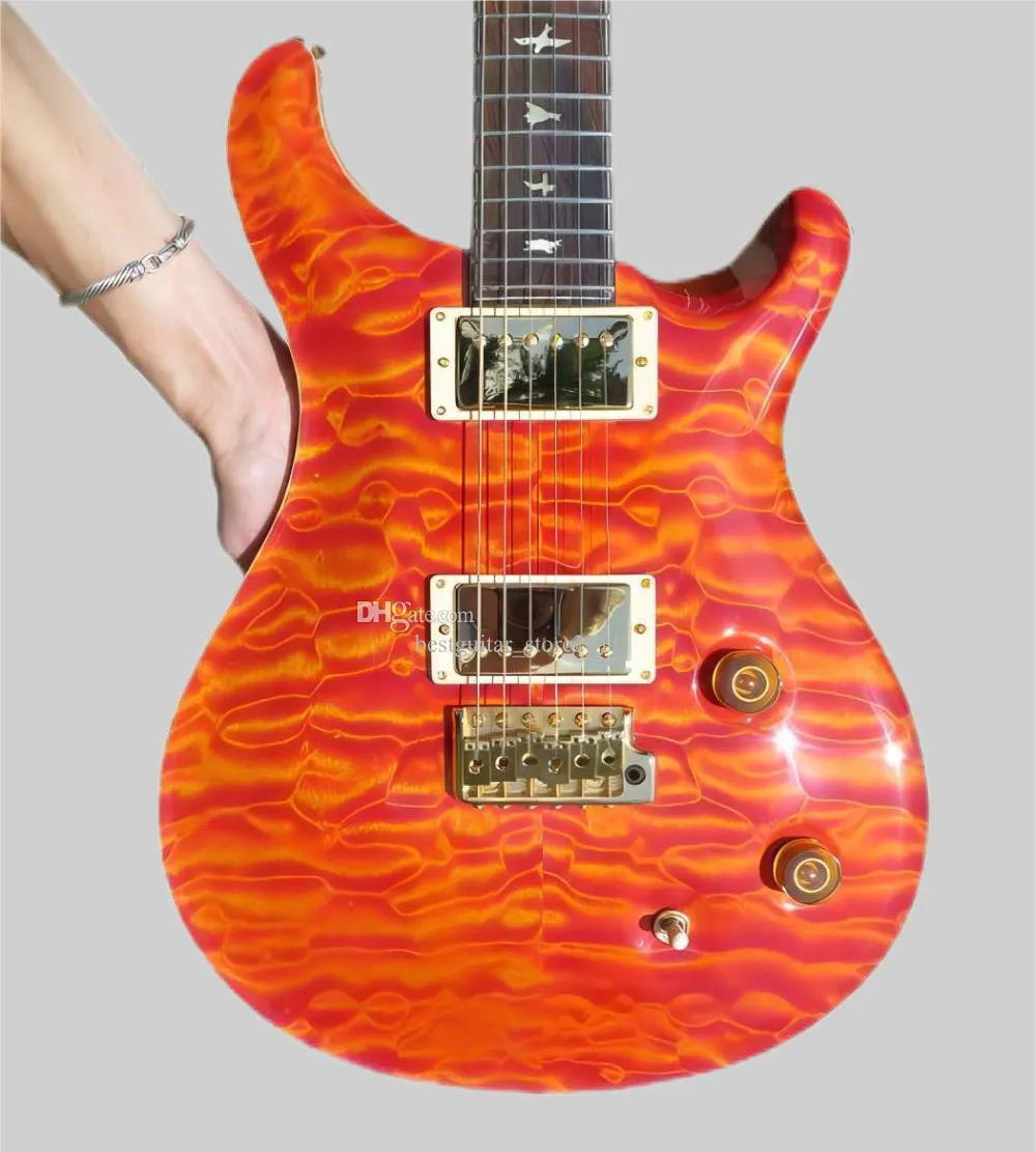 bästa gitarr privat lager anpassad 22 orange quilt brasiliansk fret 5708 matchande headstock oem tillgängligt billigt 2589