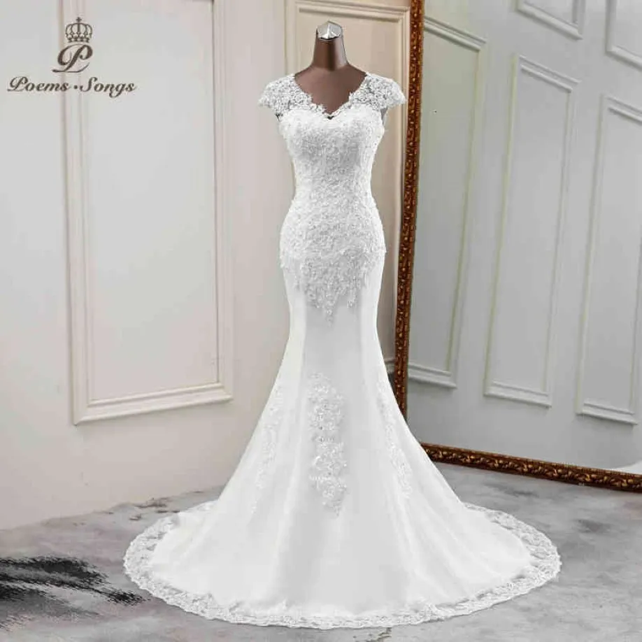 Eleganckie nowe małżeństwo w stylu dekoltowym sukienki ślubne Piękna sukienka panny młodej aplikacja syrenka vestido novia 342k